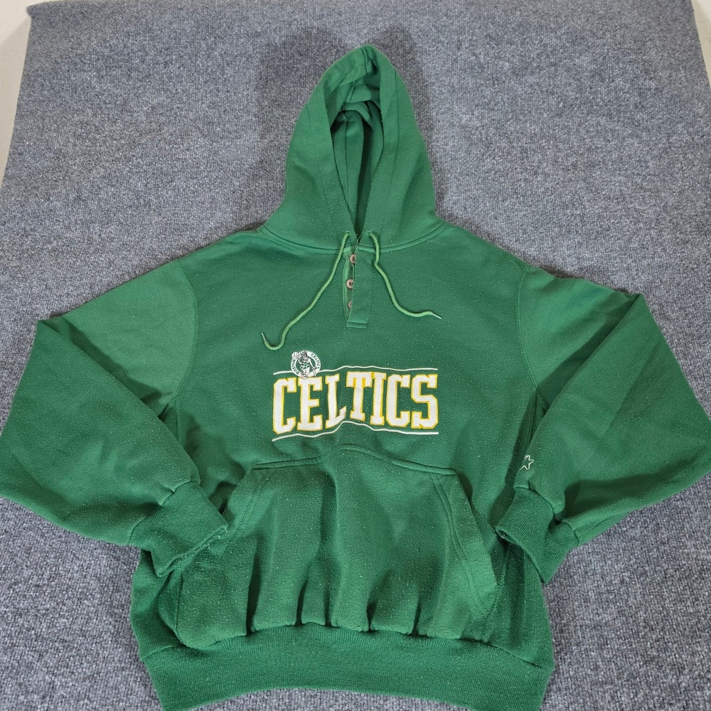Vintage Starter NBA Boston Celtics Henley Hoodie Mens XL Green 90s Sweatshirt